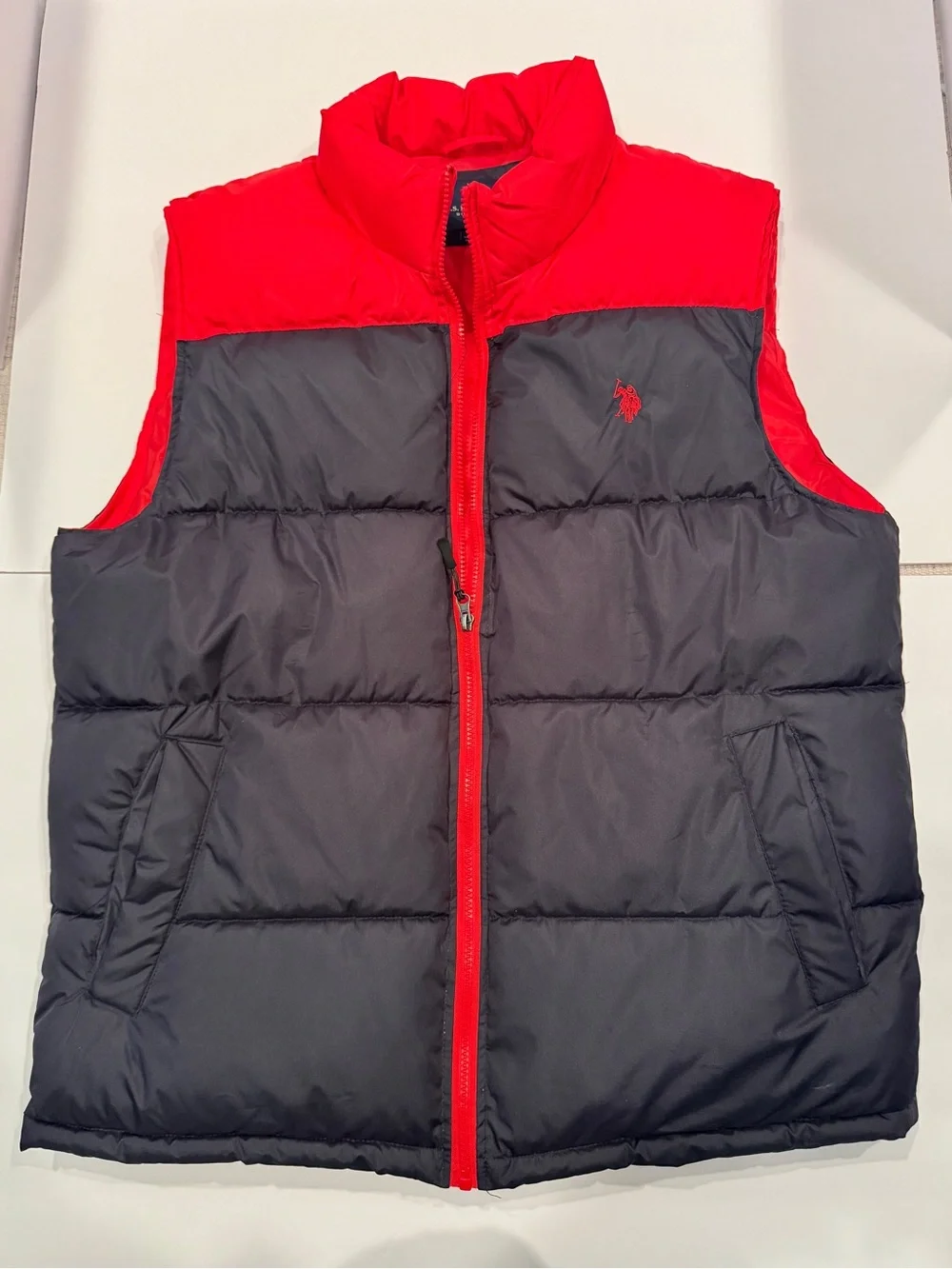 US Polo Assn Men’s Large Red/Black Colorblock Puffer Vest